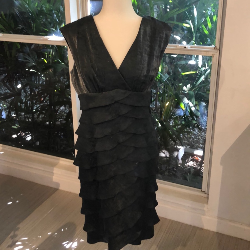 London Times grey shimmer sleeveless dress. Sz. 12